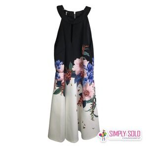 Ted Baker London Women's Fit And Flare Tildda Dress Black White Floral Halter 2